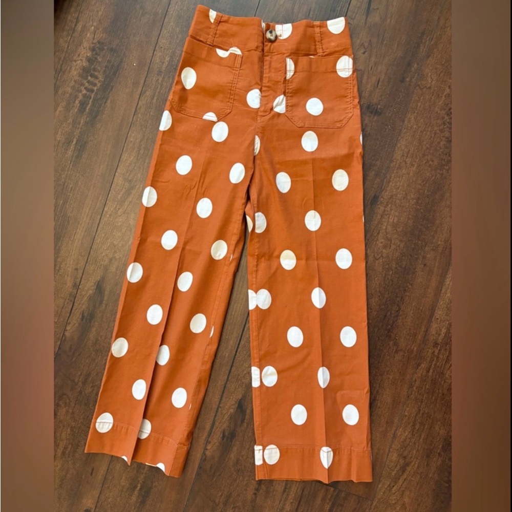Maeve Colette Pant Orange and White Polka Dot - Picture 2 of 5